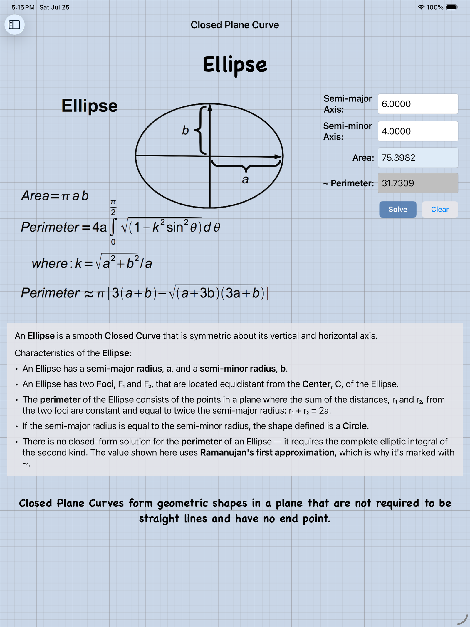 Easy Geometry — Ellipse calculator