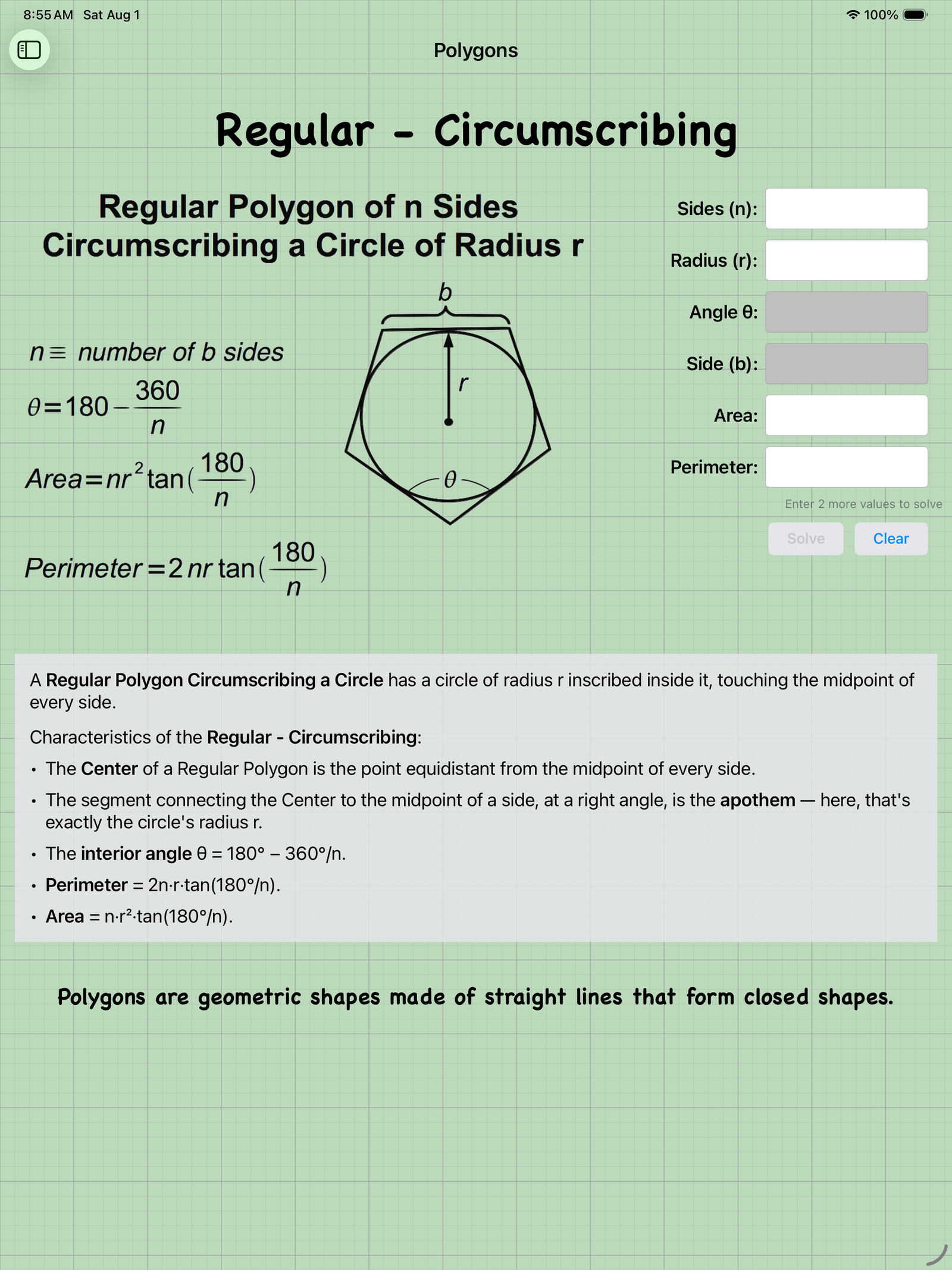 Easy Geometry — Regular-Circumscribing Polygon calculator