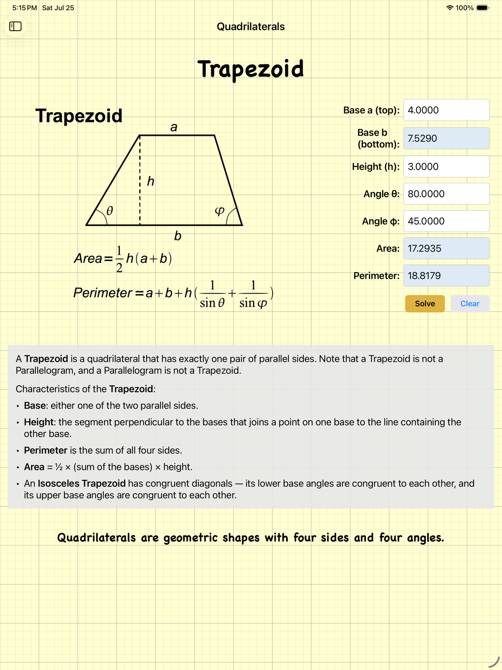Easy Geometry — Trapezoid calculator