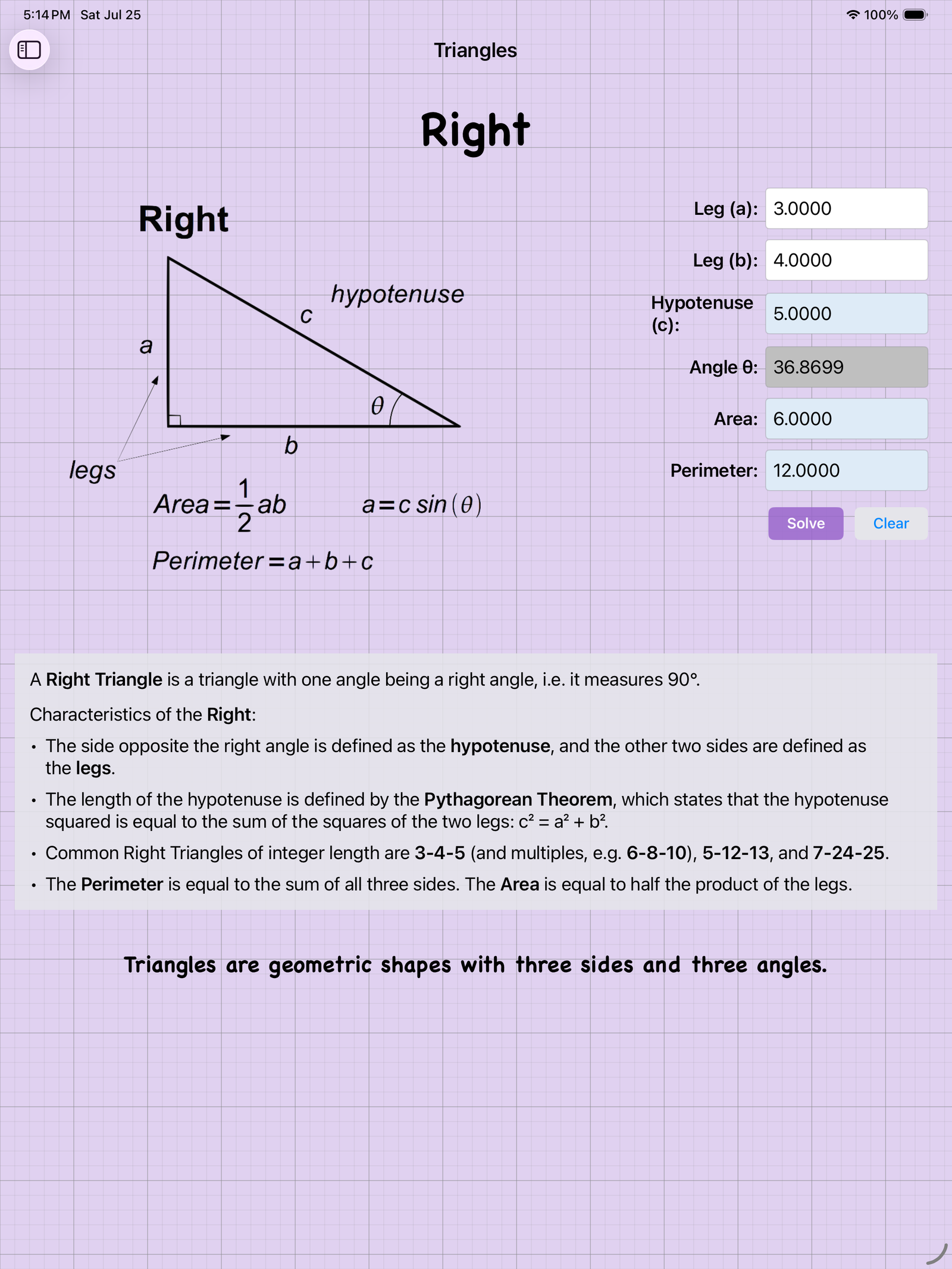 Easy Geometry — Right Triangle calculator
